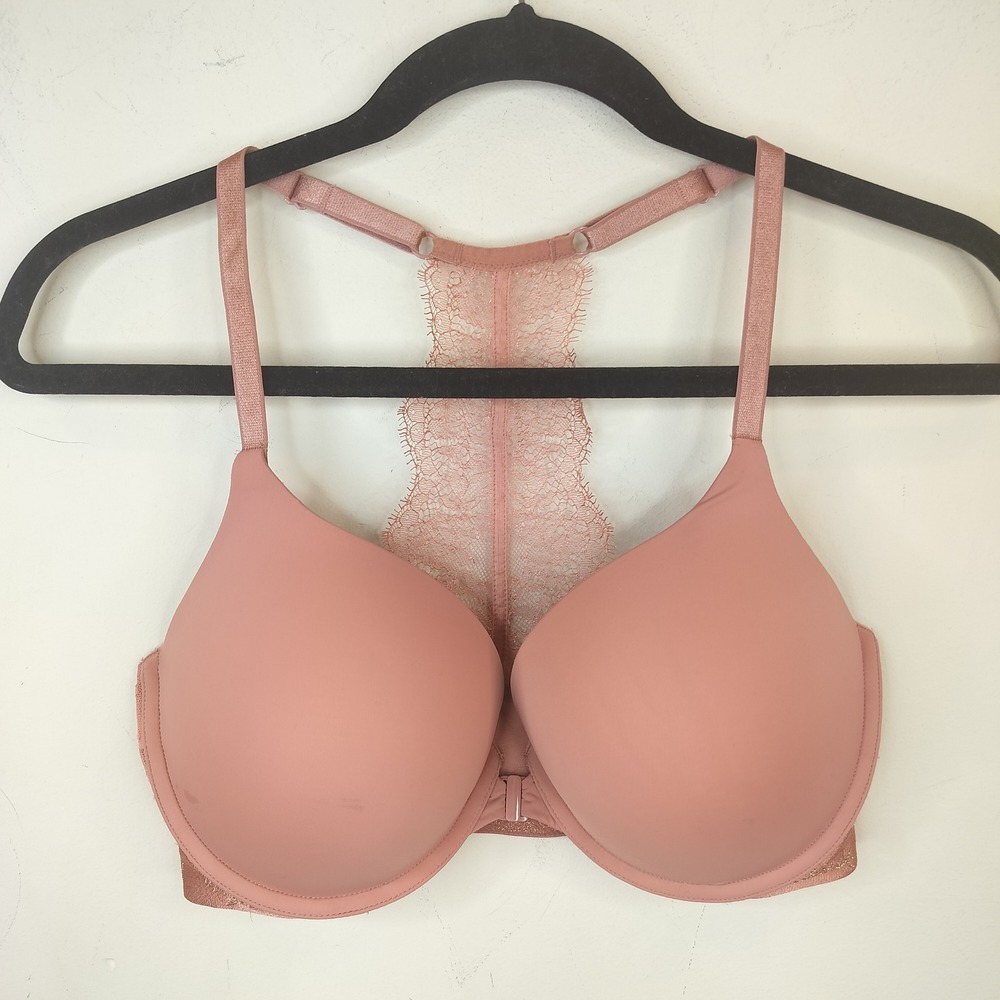 Victoria's Secret T-Shirt Push-Up Bra 34DD Lace Racerback Front-Close